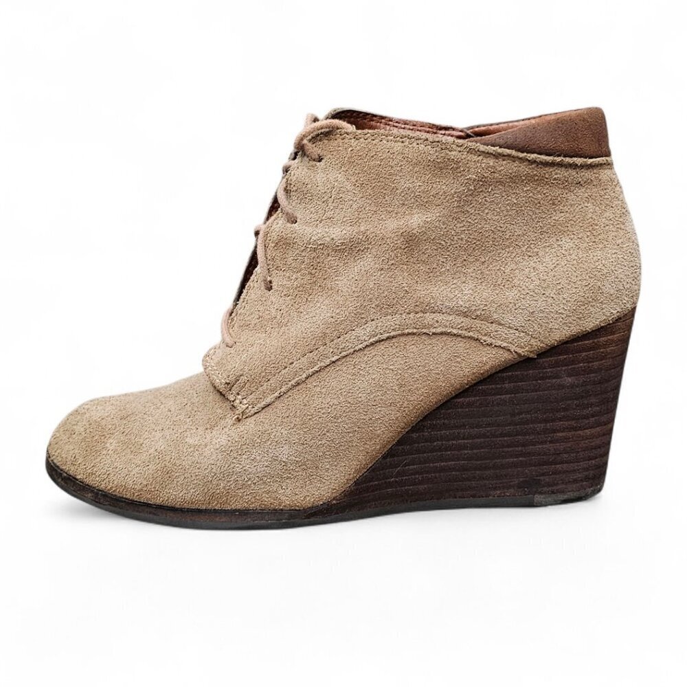 Lucky Brand Sumba Lace-up Suede Wedge Tan Ankle Bootie Boots